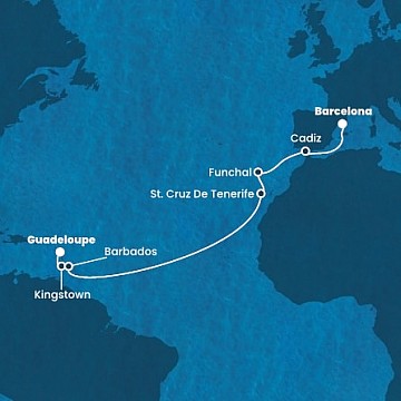 Guadeloupe, Svatý Vincenc a Grenadiny, Barbados, Španělsko, Portugalsko z Pointe-?-Pitre, Guadeloupe na lodi Costa Fortuna