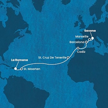 Dominikánská republika, Svatý Martin, Španělsko, Francie, Itálie z La Romany na lodi Costa Fascinosa