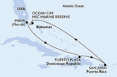 USA, Dominikánská republika, Bahamy z Miami na lodi MSC World America, plavba s bonusem