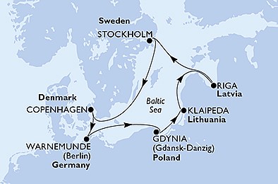 Německo, Polsko, Litva, Lotyšsko, Švédsko, Dánsko z Warnemünde na lodi MSC Poesia, plavba s bonusem