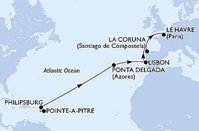Guadeloupe, Svatý Martin, Portugalsko, Španělsko, Francie z Pointe-à-Pitre, Guadeloupe na lodi MSC Virtuosa, plavba s bonusem