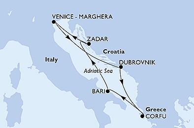 Itálie, Chorvatsko, Řecko, Černá Hora z Benátek na lodi MSC Opera, plavba s bonusem
