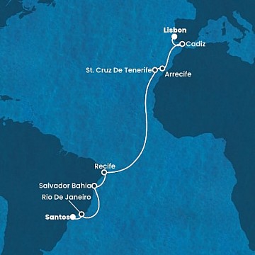 Brazílie, Španělsko, Portugalsko ze Santosu na lodi Costa Favolosa