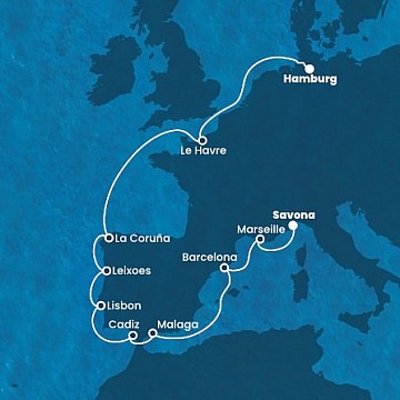 Německo, Francie, Španělsko, Portugalsko, Itálie z Hamburku na lodi Costa Favolosa