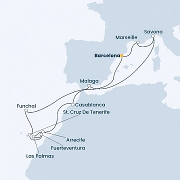 Španělsko, Francie, Itálie, Maroko, Portugalsko z Barcelony na lodi Costa Diadema