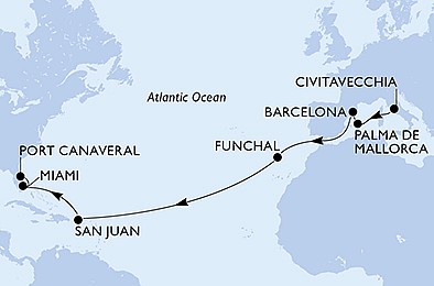Itálie, Španělsko, Portugalsko, USA z Civitavecchia na lodi MSC Grandiosa, plavba s bonusem