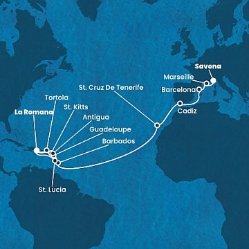 Itálie, Francie, Španělsko, Barbados, Guadeloupe, Svatý Kryštof a Nevis, ... ze Savony na lodi Costa Fascinosa