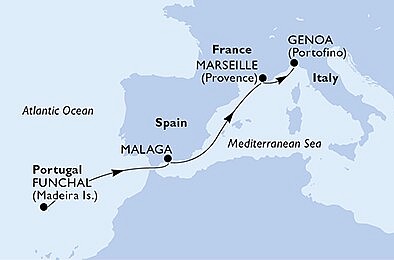 Portugalsko, Španělsko, Francie, Itálie z Funchalu na lodi MSC Poesia, plavba s bonusem