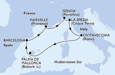 Itálie, Španělsko, Francie z Janova na lodi MSC World Europa