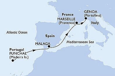 Portugalsko, Španělsko, Francie, Itálie z Funchalu na lodi MSC Poesia