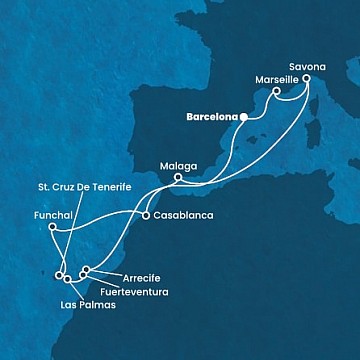 Španělsko, Francie, Itálie, Portugalsko, Maroko z Barcelony na lodi Costa Fortuna