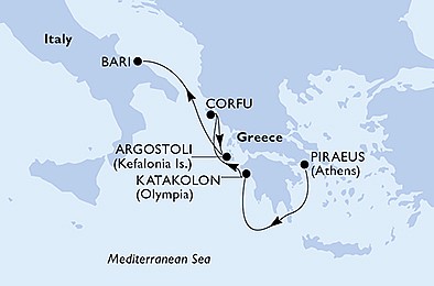 Řecko, Itálie z Pirea na lodi MSC Opera