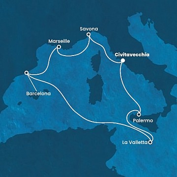 Itálie, Malta, Španělsko, Francie z Civitavecchia na lodi Costa Fortuna