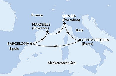 Itálie, Španělsko, Francie z Janova na lodi MSC Poesia