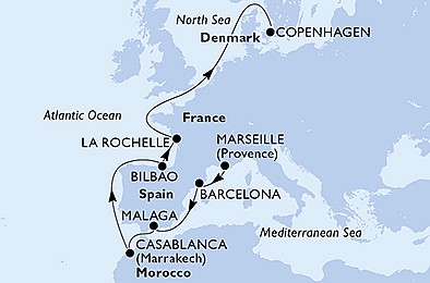 Francie, Španělsko, Maroko, Dánsko z Marseille na lodi MSC Magnifica, plavba s bonusem