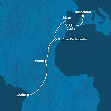 Brazílie, Kapverdy, Španělsko, Portugalsko z Recifu na lodi Costa Pacifica