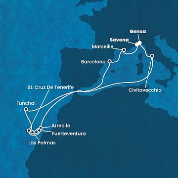 Itálie, Španělsko, Portugalsko, Francie z Janova na lodi Costa Fascinosa