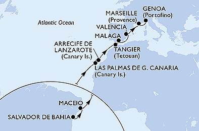 Brazílie, Španělsko, Maroko, Francie, Itálie ze Salvadoru na lodi MSC Grandiosa, plavba s bonusem