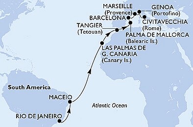 Brazílie, Španělsko, Francie, Itálie z Rio de Janeira na lodi MSC Seaview