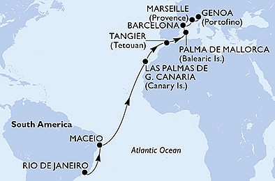 Brazílie, Španělsko, Francie, Itálie z Rio de Janeira na lodi MSC Seaview, plavba s bonusem