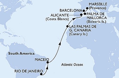 Brazílie, Španělsko, Francie z Rio de Janeira na lodi MSC Seaview, plavba s bonusem
