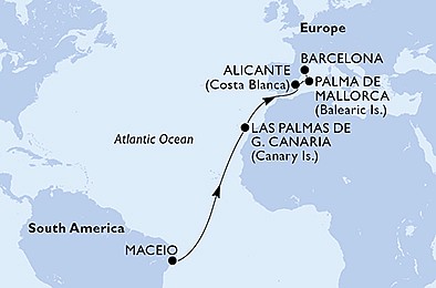 Brazílie, Španělsko z Maceia na lodi MSC Seaview, plavba s bonusem