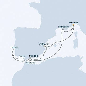 Itálie, Francie, Španělsko, Portugalsko, Velká Británie ze Savony na lodi Costa Favolosa