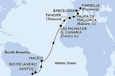 Brazílie, Španělsko, Francie ze Santosu na lodi MSC Seaview, plavba s bonusem