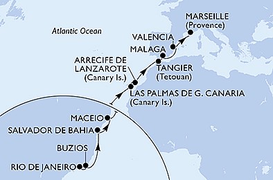 Brazílie, Španělsko, Maroko, Francie z Rio de Janeira na lodi MSC Grandiosa, plavba s bonusem