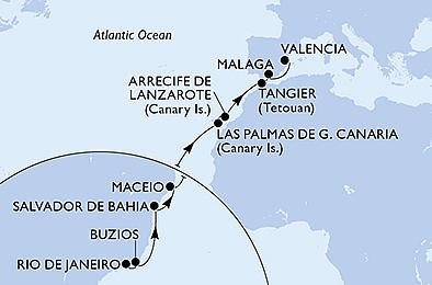 Brazílie, Španělsko, Maroko z Rio de Janeira na lodi MSC Grandiosa, plavba s bonusem