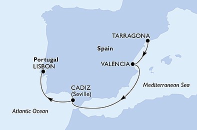 Španělsko, Portugalsko z Tarragony na lodi MSC Poesia, plavba s bonusem