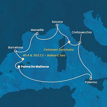 Španělsko, Itálie, , Francie z Palma de Mallorca na lodi Costa Toscana