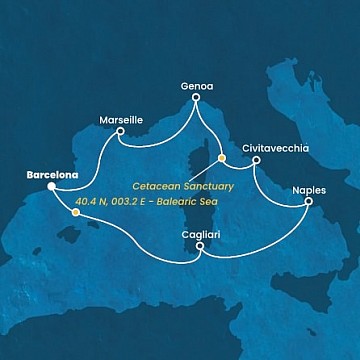 Španělsko, , Itálie, Francie z Barcelony na lodi Costa Smeralda