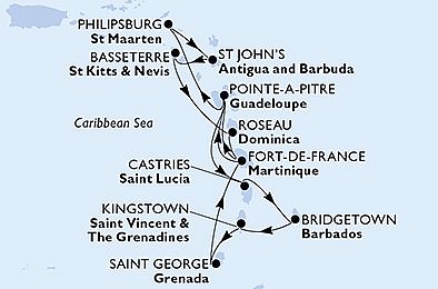Barbados, Svatý Vincenc a Grenadiny, Martinik... z Bridgetownu na lodi MSC World Europa