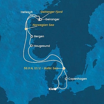 Německo, Dánsko, , Norsko z Kielu na lodi Costa Diadema