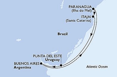Brazílie, Uruguay, Argentina na lodi MSC Armonia