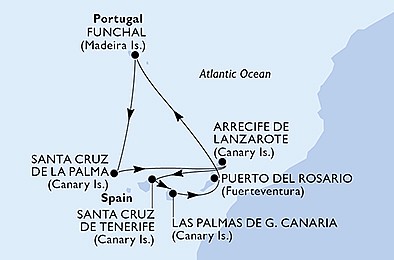 Španělsko, Portugalsko z Las Palmas na lodi MSC Opera