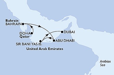 Katar, Bahrajn, Spojené arabské emiráty z Dohy na lodi MSC Euribia
