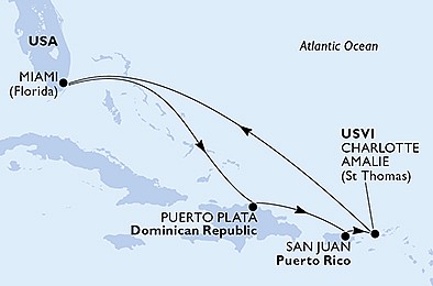USA, Dominikánská r. z Miami na lodi MSC Seascape