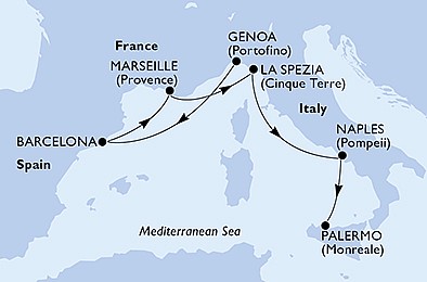 Itálie, Španělsko, Francie z Janova na lodi MSC Magnifica